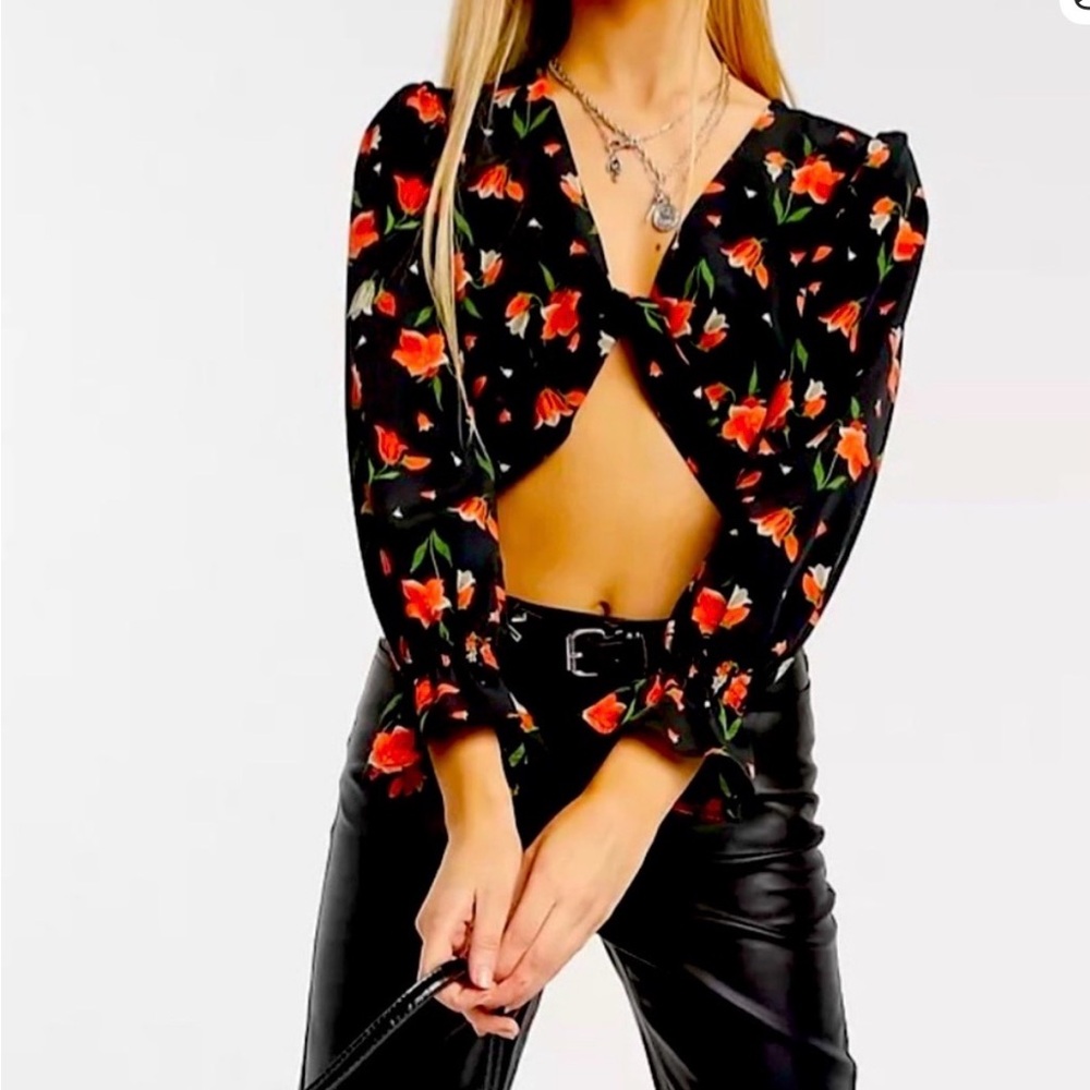 Topshop Black Floral Crop Top